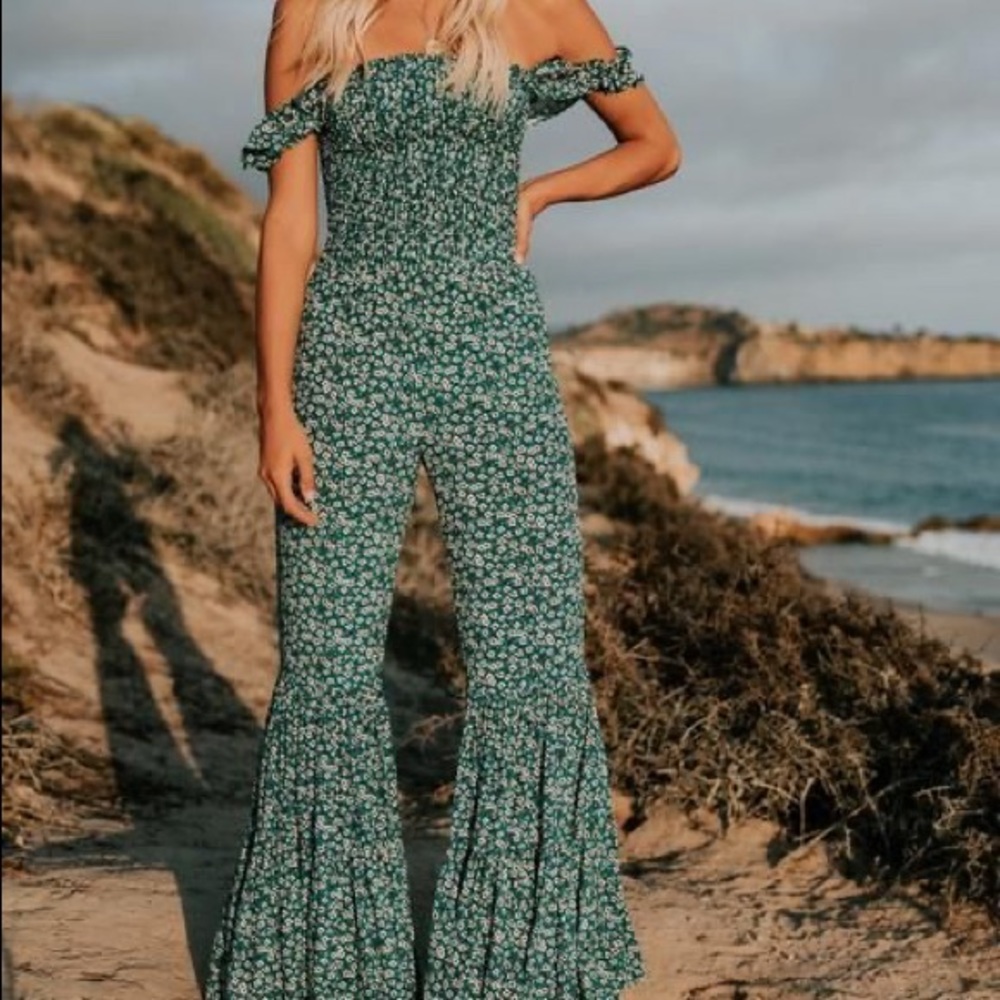 Vici Off the Shoulder Smocked Jumpsuit